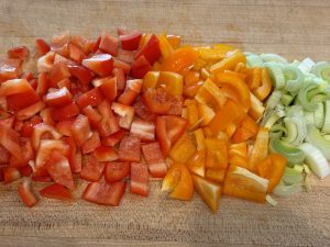 chopped peppers, onions